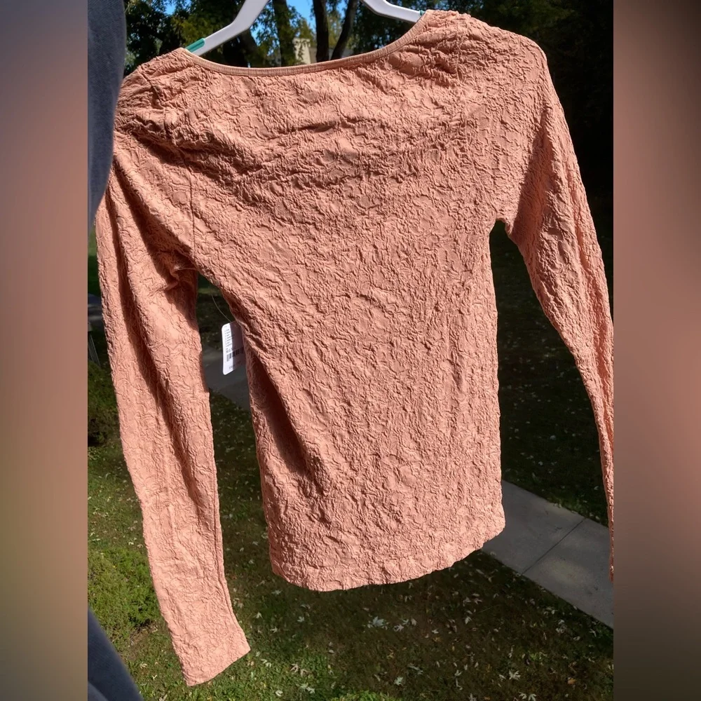 Free People Smoke Rose Have It All Pink Floral Crinkle Long Sleeve Textured Top